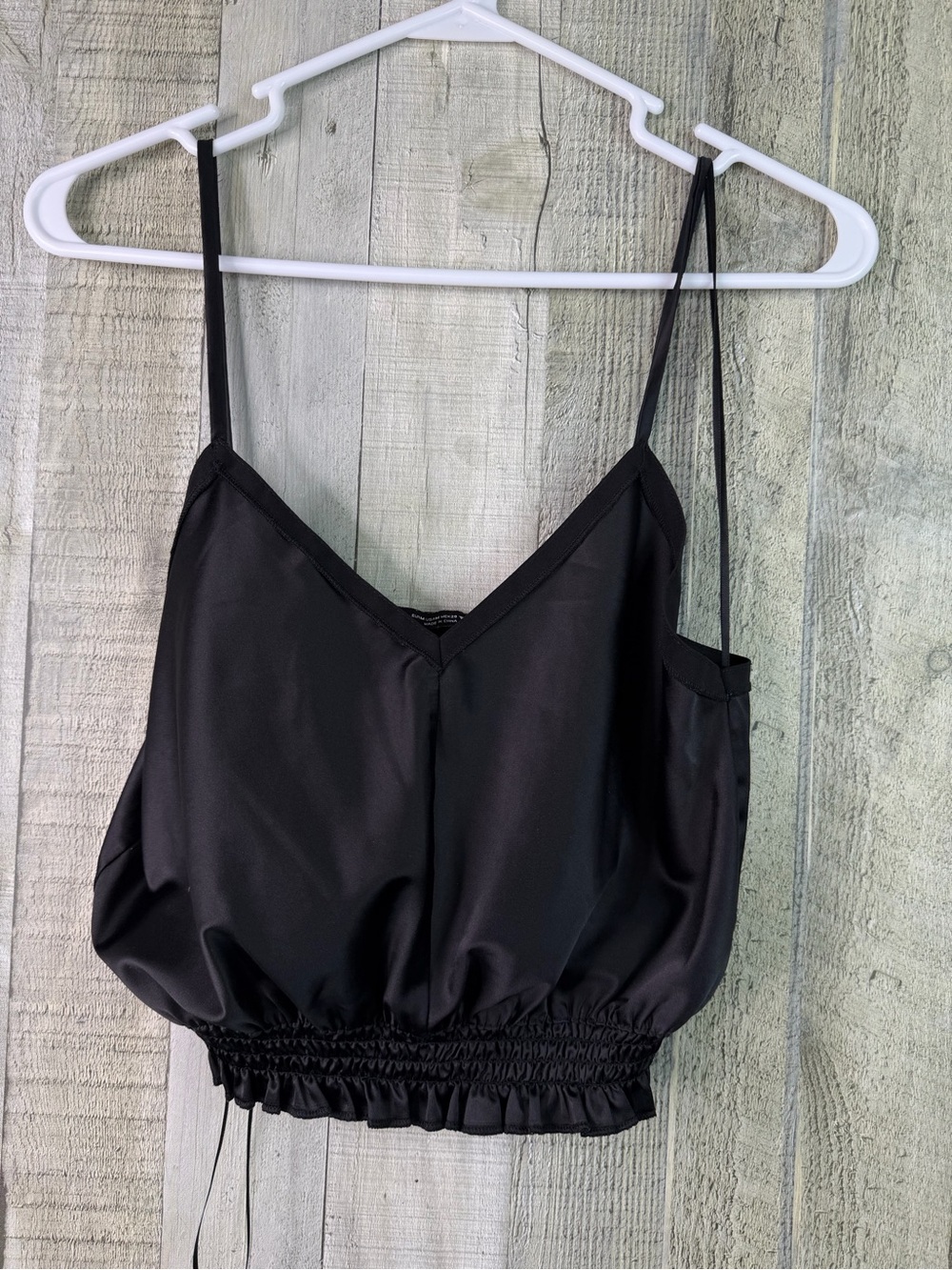 Zara Medium Black Glossy Camisole Crop Top with Bottom Stretch Band
